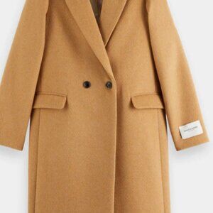 NWT-Scotch & Soda Women's Herringbone Tailored Camel Wool Blend Coat XS